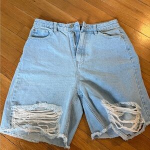 Missguided Light Blue Ripped Jean Shorts